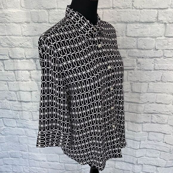 Blair button down 3/4 sleeve print top black & white sz medium women - Picture 5 of 10